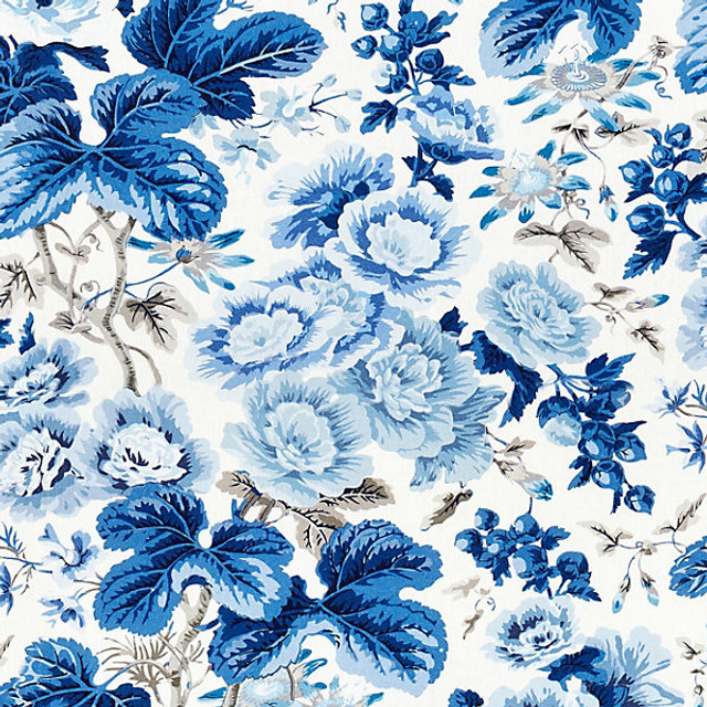 Highgrove Linen Print/Porcelain 16595-004 by Scalamandre Designer Fabric BOTANICA STOCKED AT 100% LINEN FRANCE MEDIUM DUTY Horizontal: 41" and Vertical: 26.75" 53.5" - Swanky Fabrics -