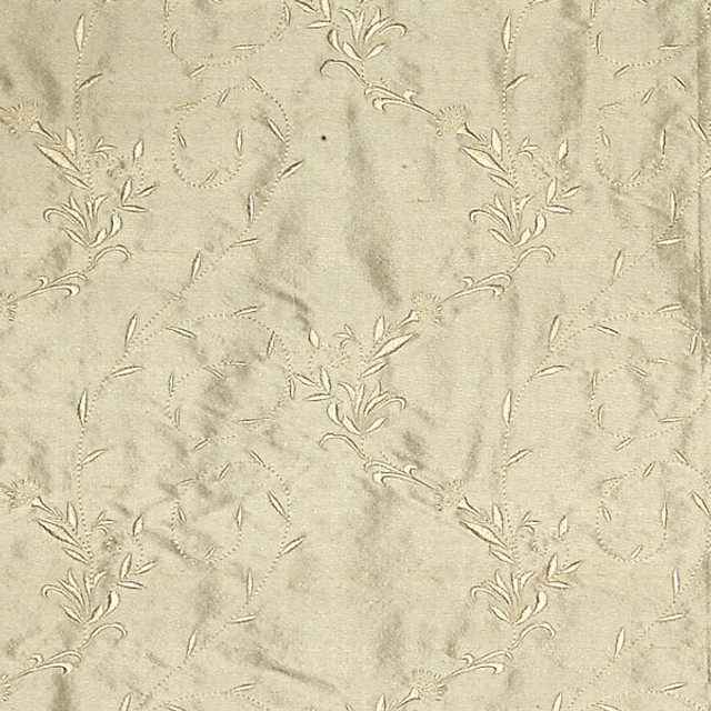 Honeysuckle Embroidery/Ivory 0702-010 by Old World Weavers Designer Fabric STOCKED AT SCALAMANDRE WAREHOUSE EMBRDRY: VISCOSE|GROUND: 100% SILK INDIA DRAPERY ONLY Horizontal: 5.5" and Vertical: 7" 54" - Swanky Fabrics -