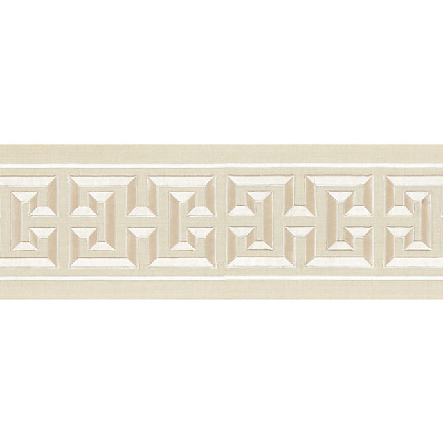 Imperial Embroidered Tape/Sand T3280-001 by Scalamandre Trim Designer Trim FALL 2015 STOCKED AT 80% COTTON;20% RAYON INDIA LIGHT DUTY Horizontal: 6.5" and Vertical: 6" 6" - Swanky Fabrics -