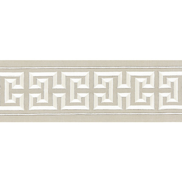 Imperial Embroidered Tape/Pearl Grey T3280-002 by Scalamandre Trim Designer Trim FALL 2015 STOCKED AT 80% COTTON;20% RAYON INDIA LIGHT DUTY Horizontal: 6.5" and Vertical: 6" 6" - Swanky Fabrics -