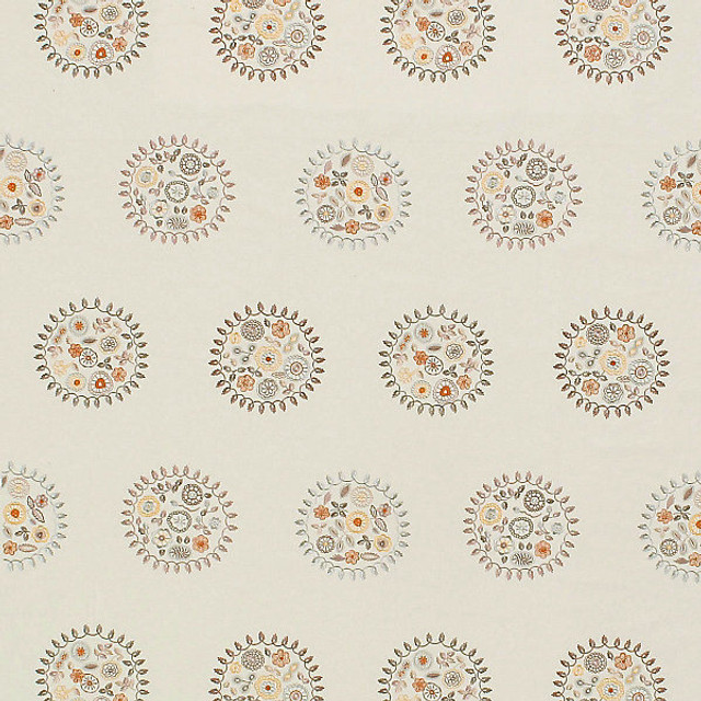 Jessie Embroidery/Grey/Multi 9956-002 by Grey Watkins Designer Fabric STOCKED AT SCALAMANDRE WAREHOUSE 50% LINEN|40% COTTON|10% RAYON INDIA LIGHT DUTY Horizontal: 25" and Vertical: 26" 52" - Swanky Fabrics -