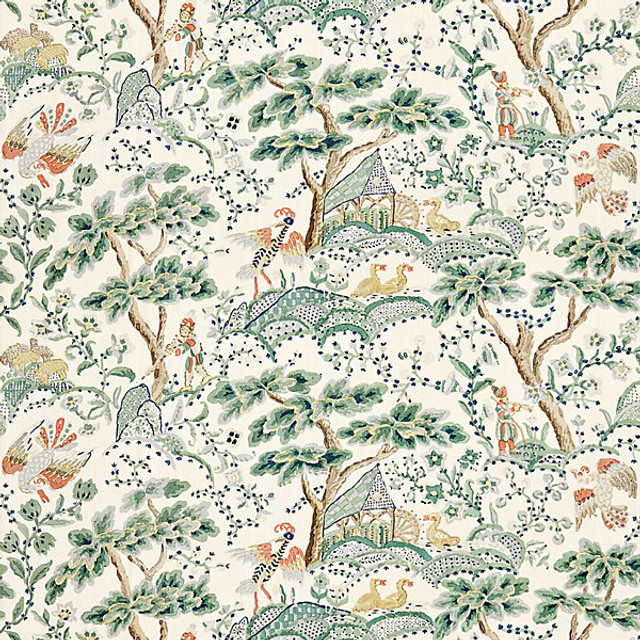 Kelmescott Hand Block Print/Leaf On Ivory 16590-002 by Scalamandre Designer Fabric FALL 2016 STOCKED AT 100% LINEN THAILAND LIGHT DUTY Horizontal: 25" and Vertical: 50" 50" - Swanky Fabrics -