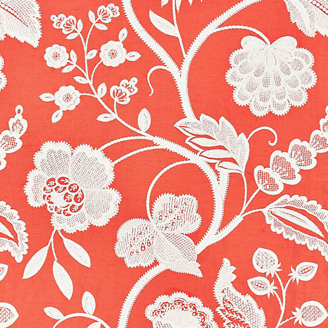 Kensington Embroidery/Coral 27151-004 by Scalamandre Designer Fabric BOTANICA STOCKED AT 50% POLYESTER;30% LINEN;20% COTTON INDIA LIGHT DUTY Horizontal: 3.375" and Vertical: 24.75" 51" - Swanky Fabrics -