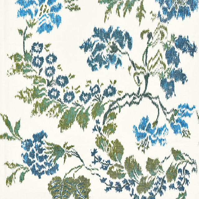 Kew Gardens Warp Print/Blues On Ivory 16611-002 by Scalamandre Designer Fabric CHINOIS CHIC STOCKED AT SCALAMANDRE WAREHOUSE 55% COTTON|45% LINEN INDIA DRAPERY ONLY Horizontal: 29" and Vertical: 26" 52" - Swanky Fabrics -