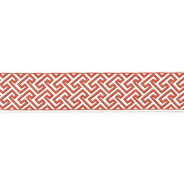 Labyrinth Embroidered Tape/Coral T3319-003 by Scalamandre Trim Designer Trim CHINOIS CHIC TRIMMING STOCKED AT SCALAMANDRE WAREHOUSE 55% COTTON; 45% SPUN POLYESTER INDIA LIGHT DUTY Horizontal: 2.75" and Vertical: 5.75" - Swanky Fabrics -