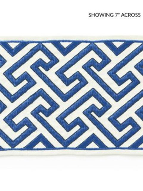 Labyrinth Embroidered Tape Porcelain SCT33190004 by Scalamandre Designer Trim CHINOIS CHIC 55% COTTON 45% SPUN POLYESTER INDIA LIGHT DUTY Horizontal: 2.75" and Vertical: 5.75 - Swanky Fabrics -