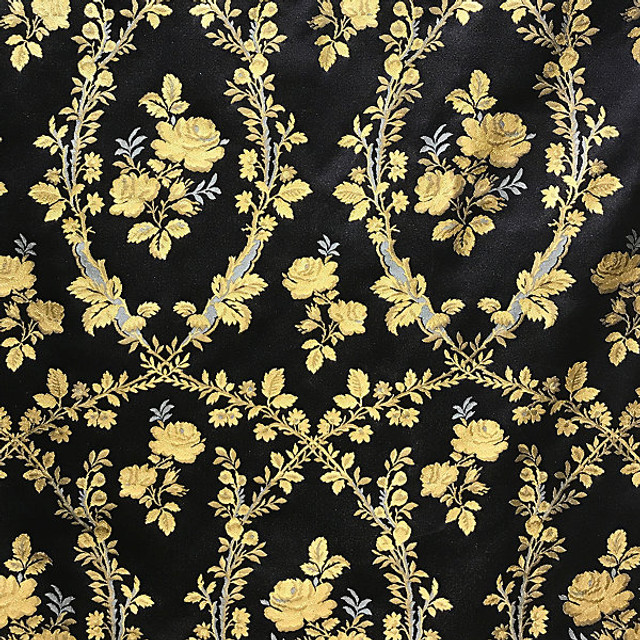 Lampas Torcello/Gold On Black 7801-001 by Old World Weavers Designer Fabric CLASSICS STOCKED AT SCALAMANDRE WAREHOUSE 100% SILK ITALY LIGHT DUTY Horizontal: 25" and Vertical: 55" - Swanky Fabrics -