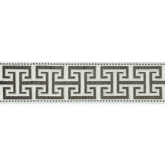 Luxor Velvet Tape/Charcoal T3304-005 by Scalamandre Trim Designer Trim LA BOHEME STOCKED AT 86% COTTON;14% VISCOSE INDIA LIGHT DUTY Horizontal: 3.75" and Vertical: 4.75" - Swanky Fabrics -
