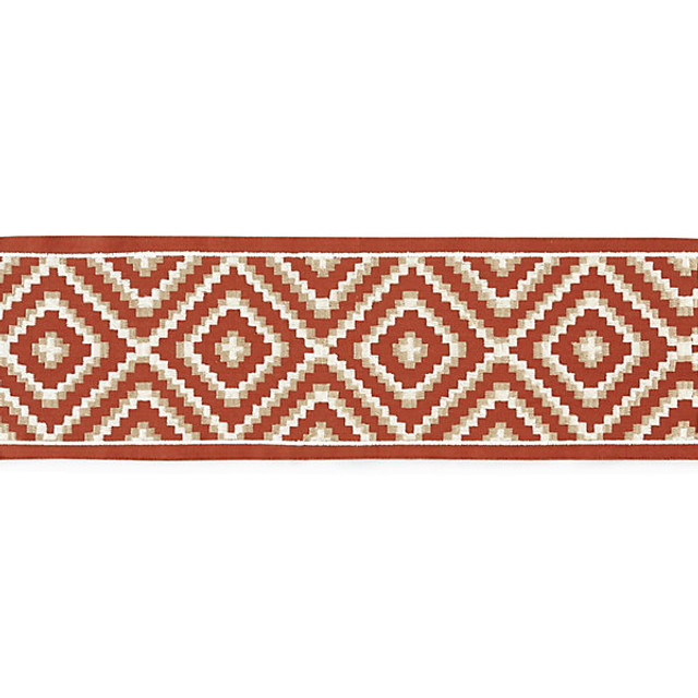 Medina Embroidered Tape/Carnelian T3306-003 by Scalamandre Trim Designer Trim STOCKED AT 55% COTTON;37% VISCOSE;8% SPUN POLYESTER INDIA LIGHT DUTY Horizontal: 5" and Vertical: 5.5" - Swanky Fabrics -