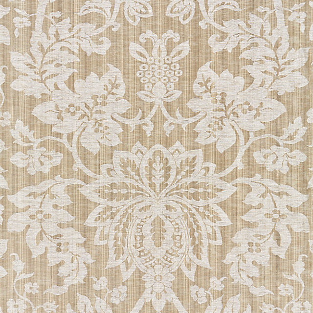 Metalline Damask/Flax 27136-002 by Scalamandre Designer Fabric MODERN LUXURY STOCKED AT 56% LINEN;24% POLYESTER;20% SILK INDIA MEDIUM DUTY Horizontal: 38.625" and Vertical: 27" 54.5" - Swanky Fabrics -