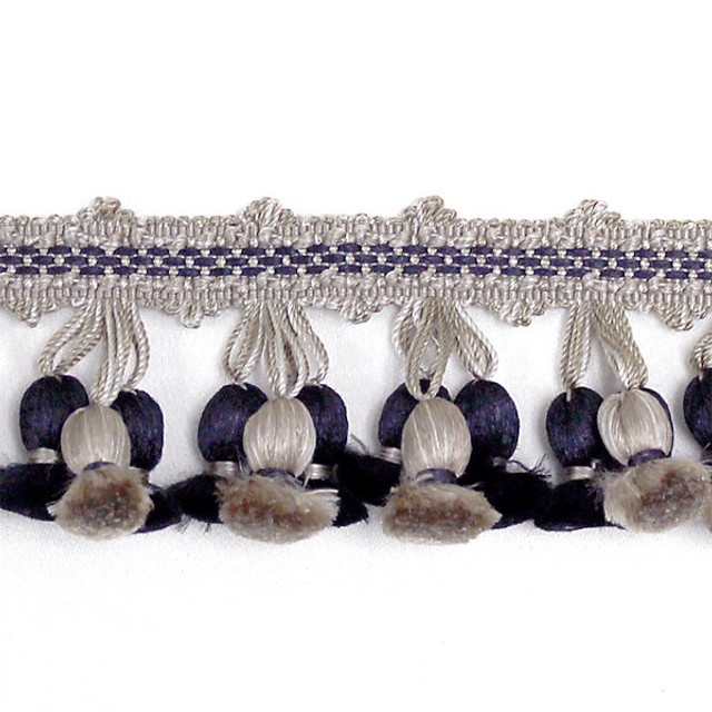 Newport Tassel Fringe/Taupe, Black & Grey Ft1103-008 by Scalamandre Trim Designer Trim NEWPORT MANSIONS STOCKED AT 100% SILK CHINA LIGHT DUTY Horizontal: and Vertical: 2" - Swanky Fabrics -
