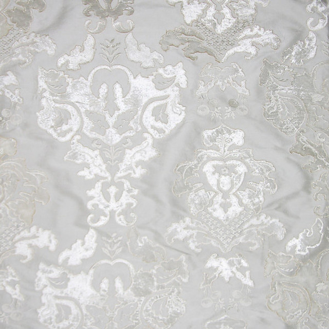 Palazzo Ricci Silk/Ivory 7785-001 by Old World Weavers Designer Fabric STOCKED AT SCALAMANDRE WAREHOUSE 100% SILK|W/VISCOSE APPLIQUE INDIA MEDIUM DUTY Horizontal: 15.5" and Vertical: 18" 54" - Swanky Fabrics -