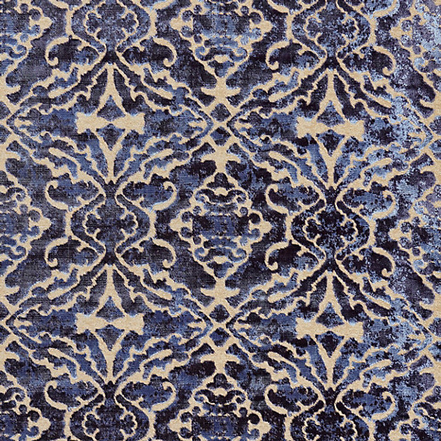 Palazzo Velvet/Indigo 27084-005 by Scalamandre Designer Fabric FALL 2016 STOCKED AT 49% VISCOSE;38% COTTON;13% METALLIC INDIA HEAVY DUTY Horizontal: 12.875" and Vertical: 13.75" 54" - Swanky Fabrics -