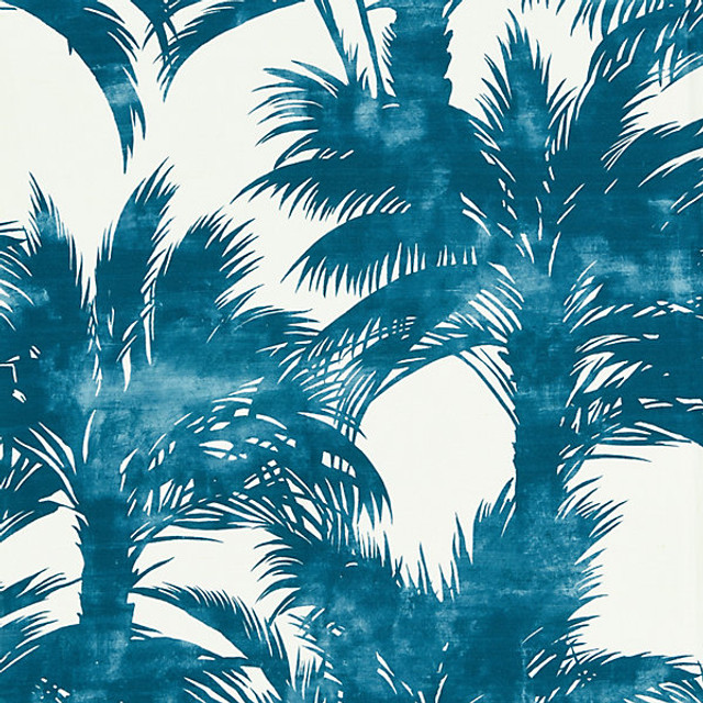 Palm Print/Turquoise 16610-004 by Grey Watkins Designer Fabric BREEZE COLLECTION STOCKED AT SCALAMANDRE WAREHOUSE 55% LINEN|45% COTTON ITALY LIGHT DUTY Horizontal: 36.5" and Vertical: 27.5" 55" - Swanky Fabrics -