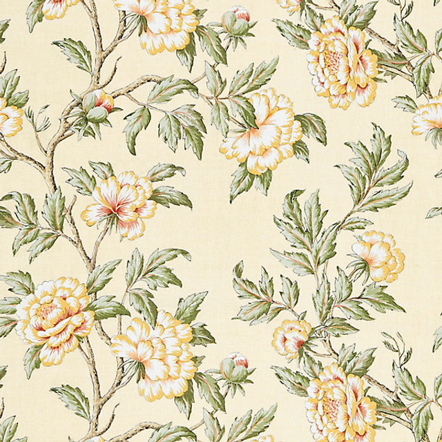 Peonia Linen Print/Sunlight 16616-001 by Scalamandre Designer Fabric CALABRIA STOCKED AT SCALAMANDRE WAREHOUSE 100% LINEN THAILAND Horizontal: 2.75" and Vertical: 26.25" 52.5" - Swanky Fabrics -
