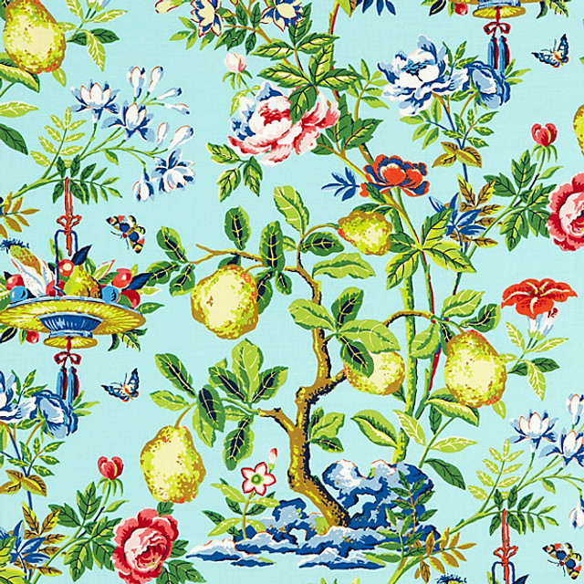 Shantung Garden/Aquamarine 16583-002 by Scalamandre Designer Fabric SPRING 2016 STOCKED AT 100% LINEN SWITZERLAND LIGHT DUTY Horizontal: 41" and Vertical: 26" 53" - Swanky Fabrics -