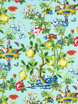 Shantung Garden Cotton Print Aquamarine SC165830002 by Scalamandre Designer Fabric JARDIN 100% LINEN SWITZERLAND LIGHT DUTY Horizontal: 41" and Vertical: 26" 53 - Swanky Fabrics -
