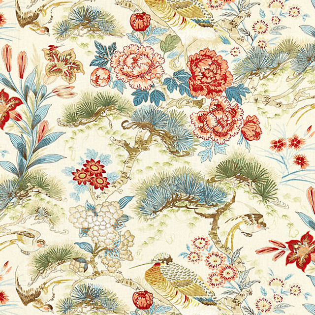 Shenyang Linen Print/Sandalwood 16601-004 by Scalamandre Designer Fabric BOTANICA STOCKED AT 100% LINEN UNITED KINGDOM LIGHT DUTY Horizontal: 26" and Vertical: 27" 54" - Swanky Fabrics -