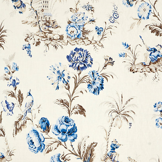 Somerset Linen Print/Porcelain 16584-002 by Scalamandre Designer Fabric SPRING 2016 STOCKED AT 100% LINEN THAILAND LIGHT DUTY Horizontal: 76" and Vertical: 52.5" 52.5" - Swanky Fabrics -