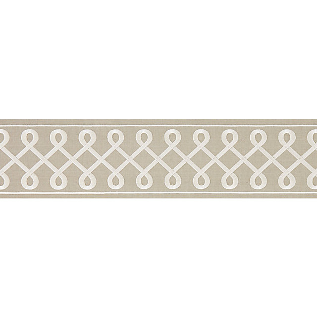 Soutache Embroidered Tape/Pearl Grey T3281-002 by Scalamandre Trim Designer Trim FALL 2015 STOCKED AT 85% COTTON;15% RAYON INDIA LIGHT DUTY Horizontal: 1.625" and Vertical: 4.5" - Swanky Fabrics -