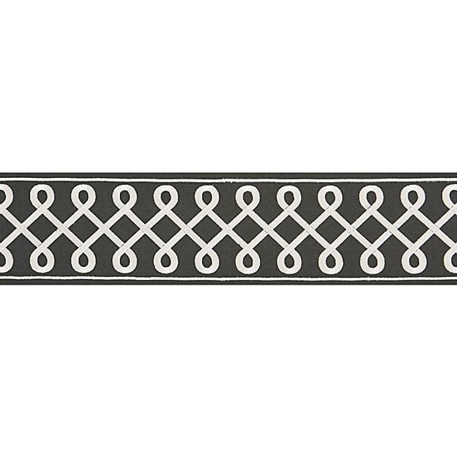 Soutache Embroidered Tape/Charcoal T3281-005 by Scalamandre Trim Designer Trim FALL 2015 STOCKED AT 85% COTTON;15% RAYON INDIA LIGHT DUTY Horizontal: 1.625" and Vertical: 4.5" - Swanky Fabrics -