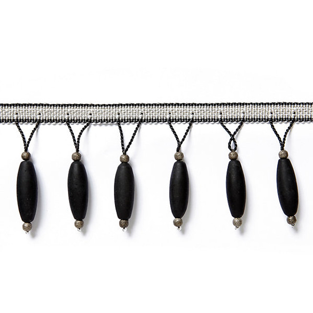 Vionnet Beaded Fringe/Jet Fx1501-006 by Scalamandre Trim Designer Trim FALL 2016 STOCKED AT 91% GLASS;5% METALLIC;4% VISCOSE INDIA LIGHT DUTY Horizontal: and Vertical: 1.125" 3.125" - Swanky Fabrics -