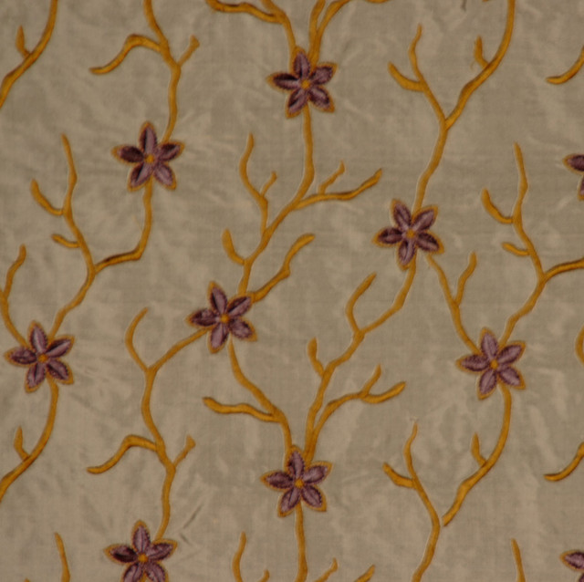 W079123 14 by RM CoCo Designer Fabric Aged Amber 100% Silk, Emb w/ Viscose - Dry clean only Horizontal: 8.6 and Vertical: 7.8 54 - Swanky Fabrics -