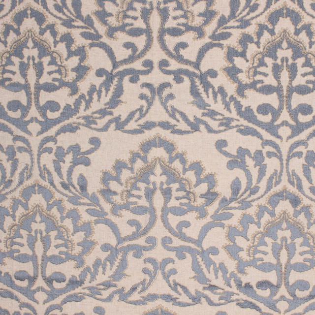 Positano Damask Stardust by RM CoCo Designer Fabric 2017 Spring Luxe Collection 37% Cotton 25% Linen 19% Polyester 19%Viscose See Sample 0 Horizontal: 25.5918.9 54  - Swanky Fabrics -