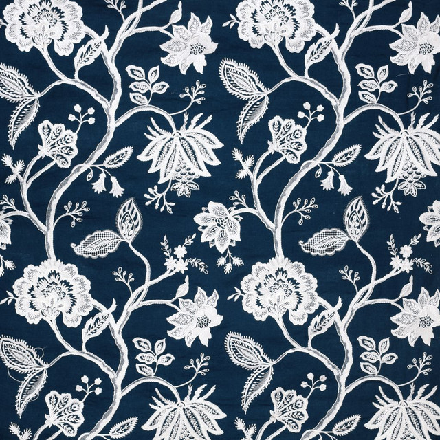 Hampton Court Navy by RM CoCo Designer Fabric 2018 Spring - Luxe Collection 56% Linen 36% Viscose 8% Polyester See Sample 0 Horizontal: 25.530 54  - Swanky Fabrics -