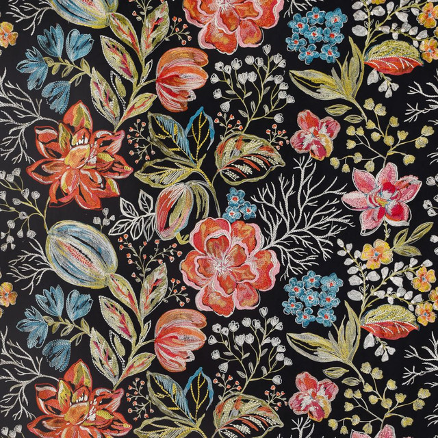 Joy Night Fire by RM CoCo Designer Fabric 2018 Spring - Luxe Collection 35% Viscose 31% Linen 20% Cotton 14% Polyester See Sample 0 Horizontal: 5129.63 55  - Swanky Fabrics -