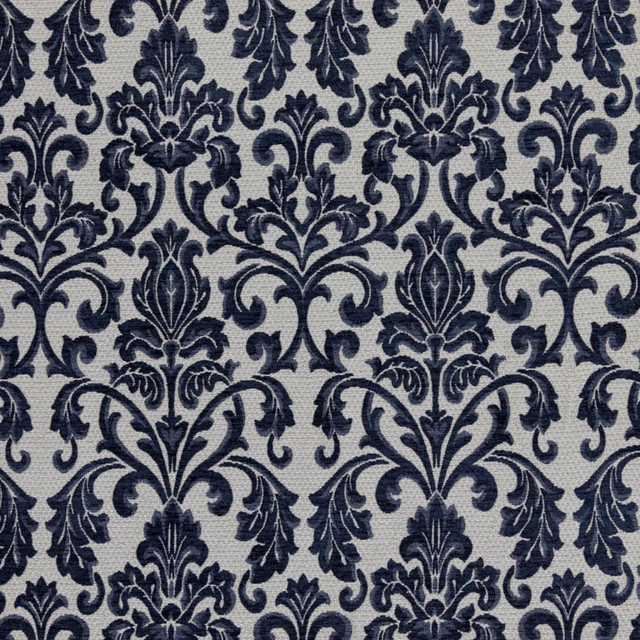 Tivoli Damask Naval by RM CoCo Designer Fabric Finishing Touches Vol 9 85% Polyester 15% Cotton See Sample 0 Horizontal: 712.5 56  - Swanky Fabrics -