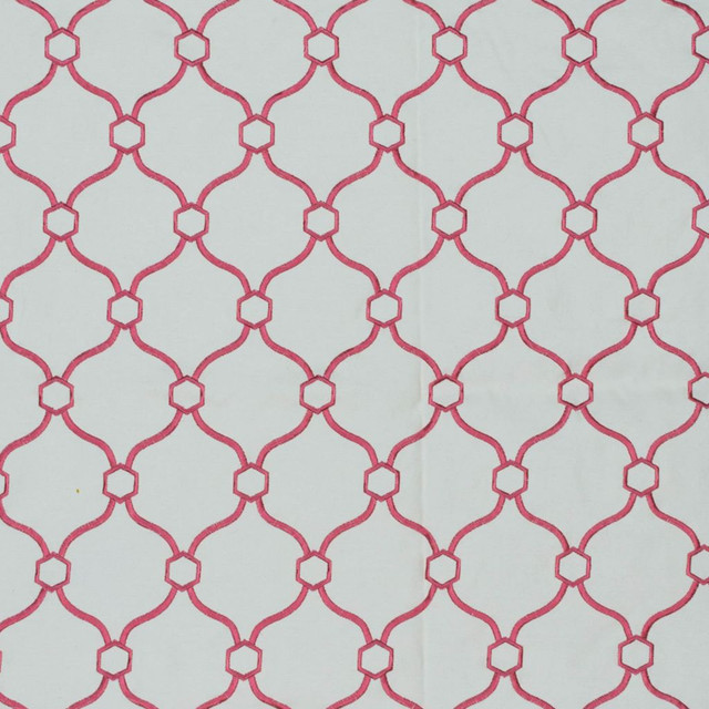 Picardie Trellis Coral by RM CoCo Designer Fabric Finishing Touches Vol 8 32% Viscose 30% Polyester 26% Linen 12% Rayon See Sample 60000 Horizontal: 3.755 55  - Swanky Fabrics -