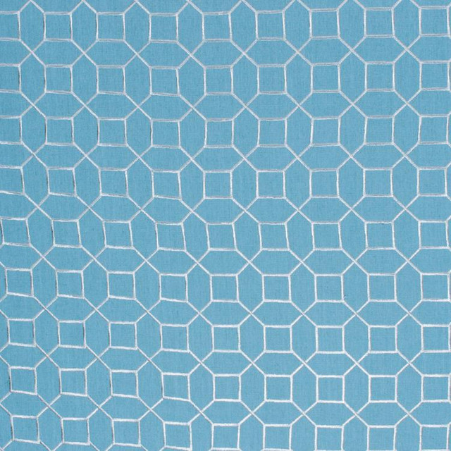 Sedgewick Trellis Turquoise by RM CoCo Designer Fabric Inspired Living Vol 11 95% Polyester, 5% Linen - Dry clean only Horizontal: 3.375 and Vertical: 3.375 52 - Swanky Fabrics -