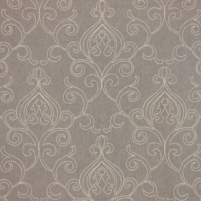 Arcadia Scroll Sterling by RM CoCo Designer Fabric Inspired Living Vol 13 72% Polyester 21% Cotton 7% Linen See Sample 0 Horizontal: 17.2518.75 54  - Swanky Fabrics -