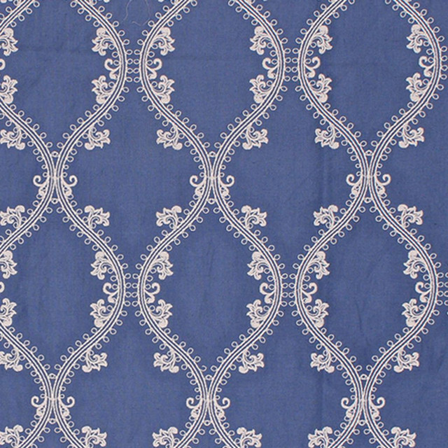 Oakville Trellis Cornflower by RM CoCo Designer Fabric Prive Vol 3 56% Linen 29% Polyester 15% Cotton See Sample 0 Horizontal: 6.59.5 54  - Swanky Fabrics -