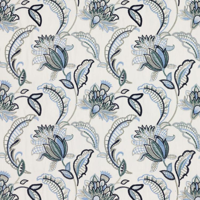 Nottingham Garden Blue Sky by RM CoCo Designer Fabric 2018 Spring - Prive Collection 52% Poly 48% Cot Emb: 100% Poly - Dry clean only Horizontal: 12.75 and Vertical: 11.375 54 - Swanky Fabrics -