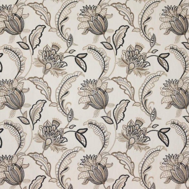 Nottingham Garden Driftwood by RM CoCo Designer Fabric 2018 Spring - Prive Collection 52% Poly 48% Cot Emb: 100% Poly - Dry clean only Horizontal: 12.75 and Vertical: 11.375 54 - Swanky Fabrics -