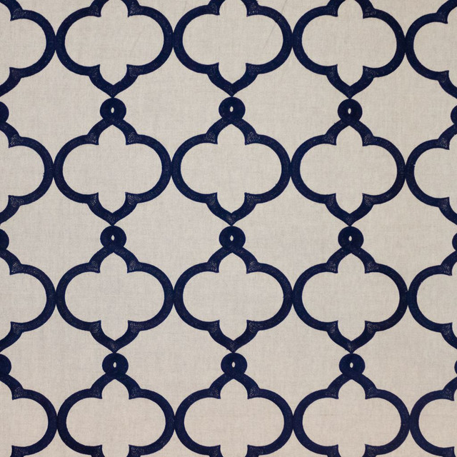 Kafu Trellis Indigo by RM CoCo Designer Fabric 2018 Spring - Prive Collection 79% Polyester 21% Cotton Embroidery: 100% Viscose See Sample 0 Horizontal: 8.59 54  - Swanky Fabrics -