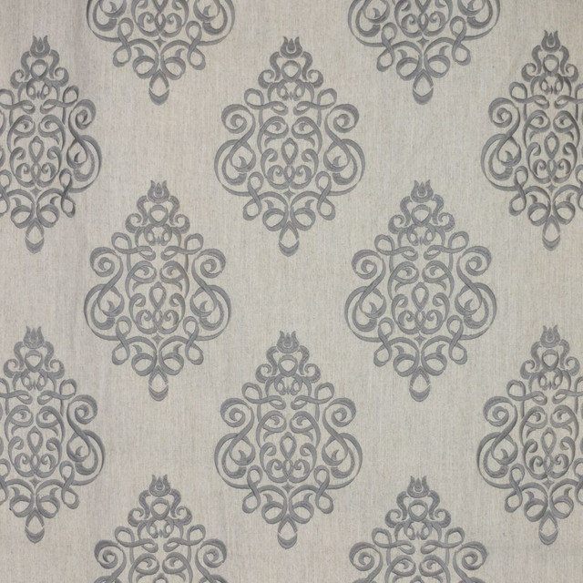 Tuxedo Park Platinum by RM CoCo Designer Fabric 2018 Spring - Prive Collection 100% Polyester Embroidery 100% Polyester Base See Sample 0 Horizontal: 1718.25 54  - Swanky Fabrics -