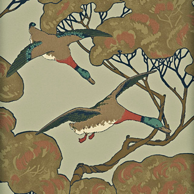 Flying Ducks Sky/Moss by Mulberry Designer Wallcovering Flying Ducks Sky/Moss by Mulberry Designer Wallcovering