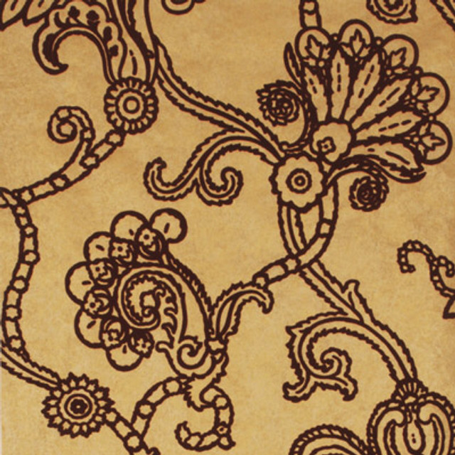 Marquise Damask Flock Gold/Plum by Mulberry Designer Wallcovering