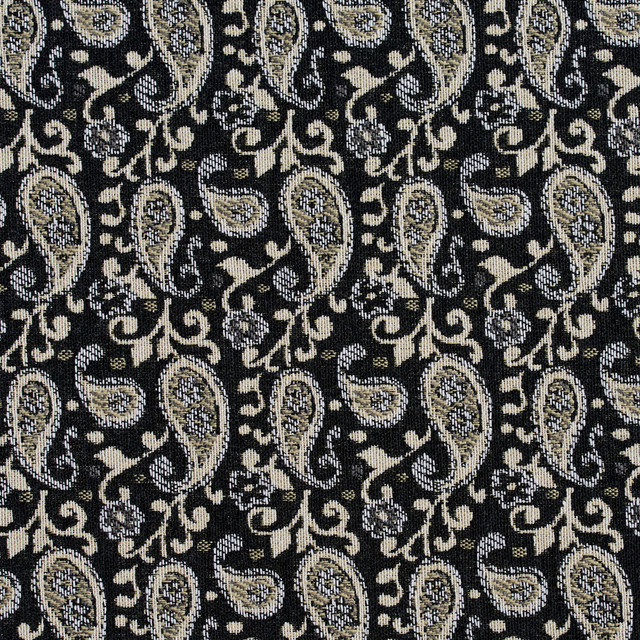 5845 Onyx Paisley by Charlotte Designer Fabric Classic Patterns 52% Polyester, 48% Cotton Made In USA Exceeds 160,000 Wyzenbeek Rubs (Heavy Duty) Horizontal: 3" X Vertical: 4.75" 54 Inches - Swanky Fabrics -