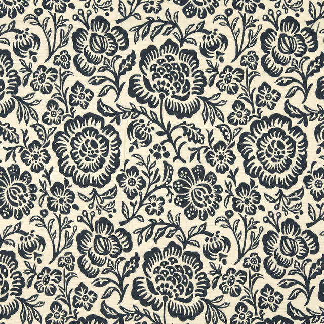 6407 Navy Floral by Charlotte Designer Fabric Garden Collection 37% Cotton, 36% Rayon, 27% Polyester Asia Exceeds 70,000 Wyzenbeek Rubs (Heavy Duty) Horizontal: 14" x Vertical: 15" 54 Inches - Swanky Fabrics -