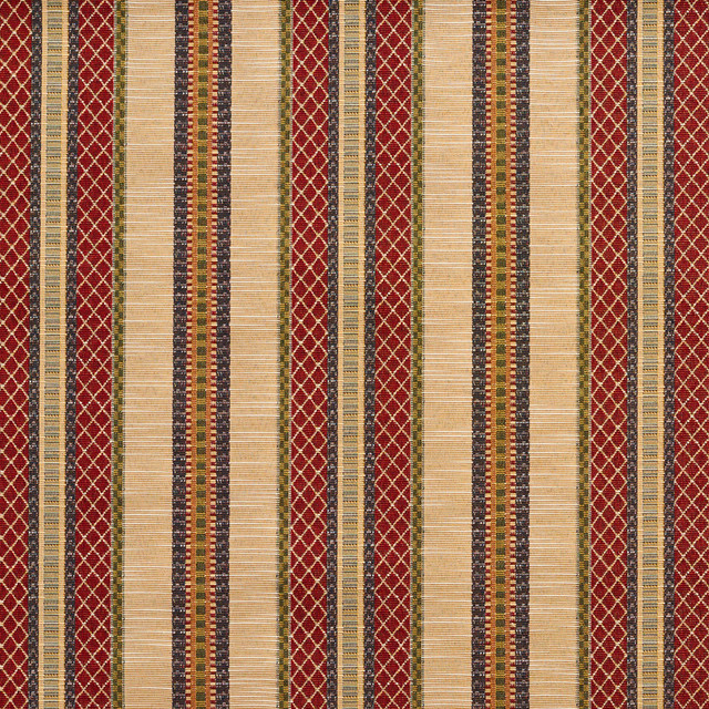 1988 Ecru Stripe by Charlotte Designer Fabric Tapestry Classics 70% Polyester, 30% Cotton Asia Exceeds 45,000 Wyzenbeek Rubs (Heavy Duty) Horizontal: 7.25" 54 Inches - Swanky Fabrics -
