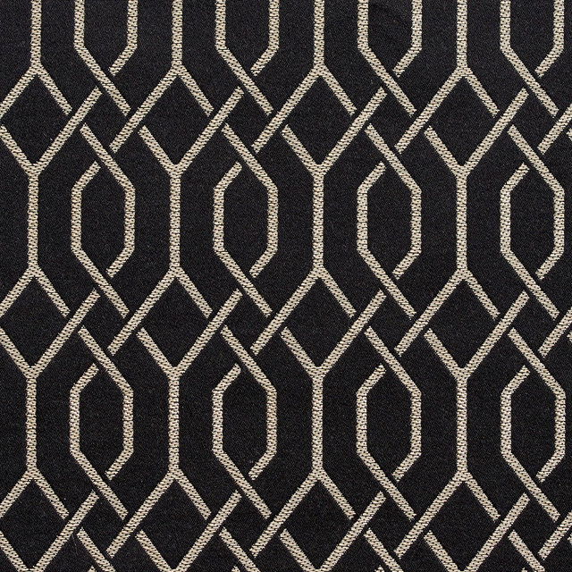 D181 Ebony Lattice by Charlotte Designer Fabric Sateens 100% Woven Polyester Asia Exceeds 100,000 Wyzenbeek Rubs (Heavy Duty) Horizontal: 2" x Vertical: 2.75" 54 Inches - Swanky Fabrics -