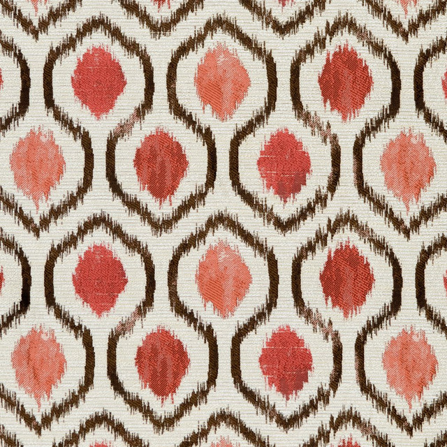 CB800-110 by Charlotte Designer Fabric Shades of Coral 100% Woven Polyester Asia Exceeds 80,000 Wyzenbeek Rubs (Heavy Duty) Horizontal: 9.5" x Vertical: 5.25" 54 Inches - Swanky Fabrics -