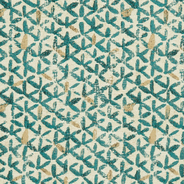 CB800-128 by Charlotte Designer Fabric Shades of Teal 100% Woven Polyester Asia Exceeds 100,000 Wyzenbeek Rubs (Heavy Duty) Horizontal: 7" x Vertical: 5.5" 54 Inches - Swanky Fabrics -