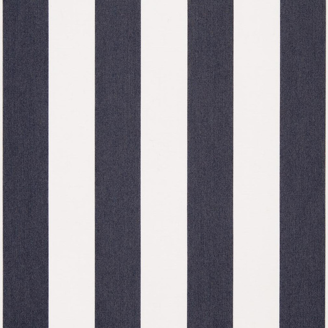D982 Navy Stripe by Charlotte Designer Fabric Prints & Wovens 100% Solution Dyed Woven Acrylic Italy Exceeds 30,000 Wyzenbeek Rubs (Heavy Duty) Horizontal 4" 54 Inches - Swanky Fabrics -