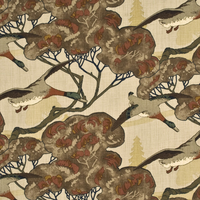 Flying Ducks Stone/Brown by Mulberry Designer Fabric