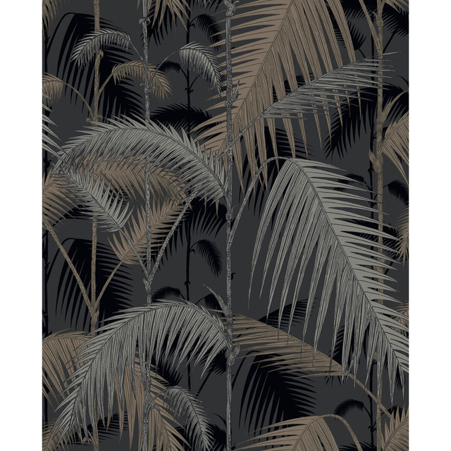 Palm Jungle Silver/Black by Cole & Son Designer Wallcovering CONTEMPORARY RESTYLED PAPER - 100% United Kingdom - Horizontal: 20.5 and Vertical: 25 20.5 - Swanky Fabrics -